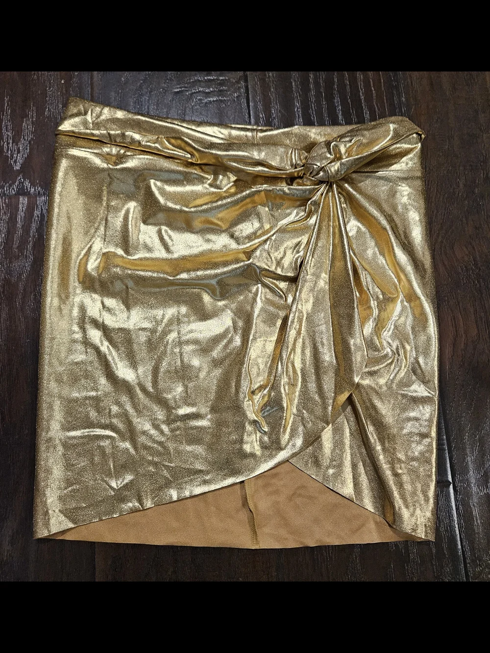 SKIMS Gold Knot-Front Metallic Swim Coverup Skirt